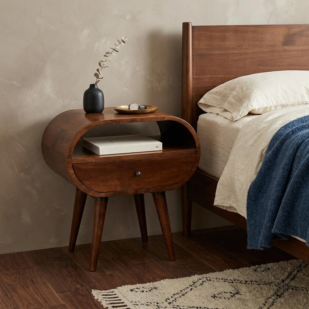 24" Chestnut Solid Wood Oval One Drawer Nightstand