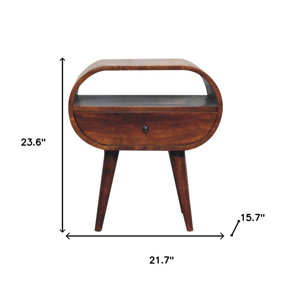 24" Chestnut Solid Wood Oval One Drawer Nightstand