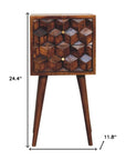 24" Brown Solid Wood Carved Geometric Two Drawer Nightstand