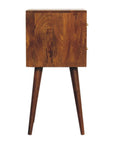 24" Brown Solid Wood Carved Geometric Two Drawer Nightstand