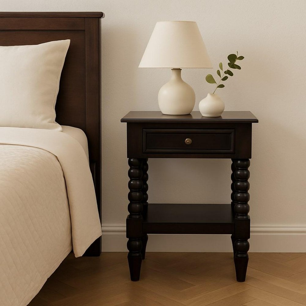 24" Brown Solid Wood One Drawer Nightstand