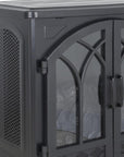 24" Black Carved Geometric Metal Electric Fireplace