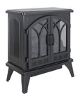 24" Black Carved Geometric Metal Electric Fireplace