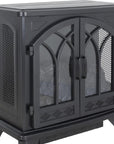 24" Black Carved Geometric Metal Electric Fireplace