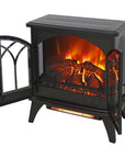 24" Black Carved Geometric Metal Electric Fireplace