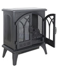 24" Black Carved Geometric Metal Electric Fireplace