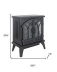 24" Black Carved Geometric Metal Electric Fireplace