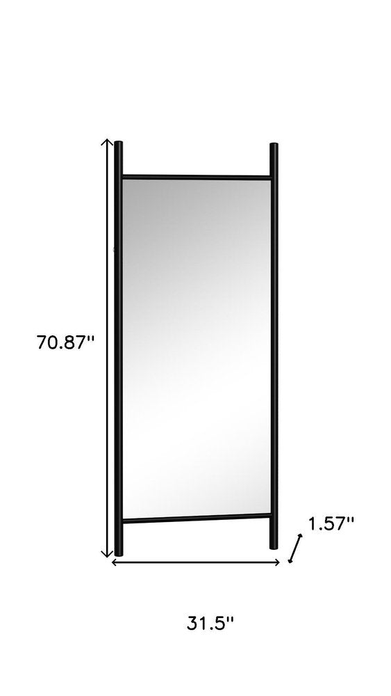 71" Black Wood Leaning Ladder Framed Full Length Mirror