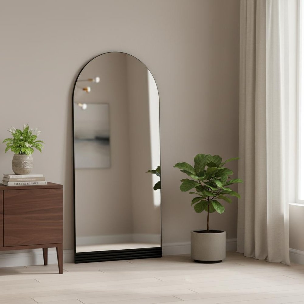 71" Black Wood Arch Wall Mount And Leaning Framed Full Length Mirror