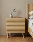 23" Natural Solid Wood Ribbed Texture Two Drawer Nightstand