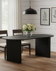 67" Black Solid Wood Double Pedestal Base Oval Dining Table