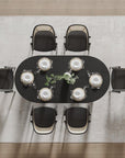 67" Black Wood And Rattan Double Pedestal Base Oval Dining Table