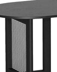 67" Black Wood And Rattan Double Pedestal Base Oval Dining Table