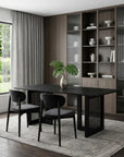67" Black Solid Wood And Rattan Double Pedestal Base Dining Table