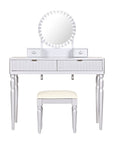 39" Silver Wood Mirrored Two Drawer Vanity Table