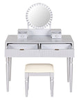 39" Silver Wood Mirrored Two Drawer Vanity Table