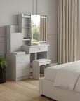 35" White Wood Mirrored Four Drawer Vanity Table