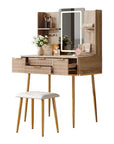 30" Brown Wood Mirrored Four Drawer Vanity Table