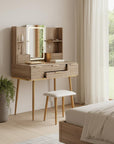 30" Brown Wood Mirrored Four Drawer Vanity Table