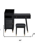44" Black Wood Two Drawer Vanity Table