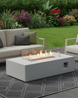 65000 BTU 52" Antiqued White Concrete Propane Rectangular Fire Pit With Cover