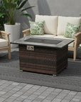 50000 BTU 43" Brown Wicker Propane Rectangular Fire Pit With Cover
