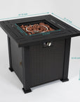 50000 BTU 28" Black Steel Propane Square Fire Pit Table With Cover