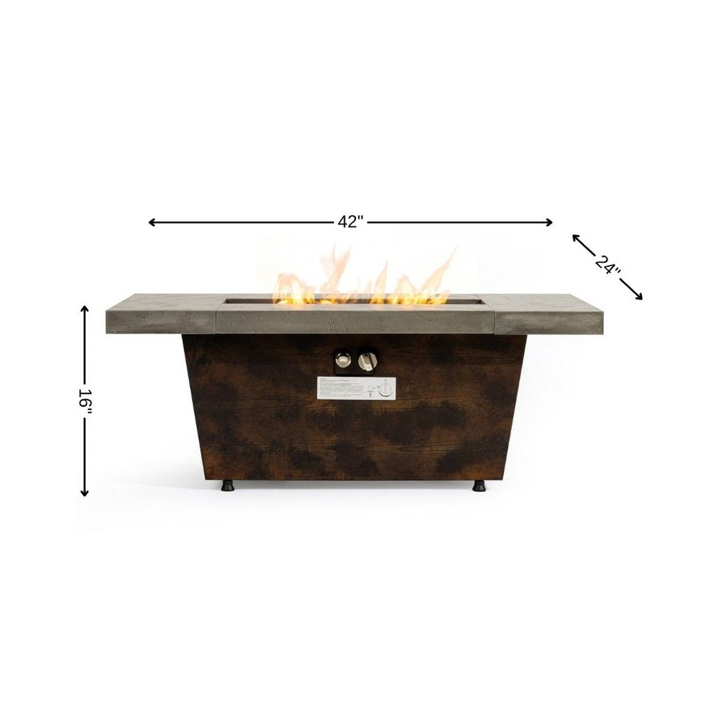 50000 BTU 42" Brown And Gray Iron Propane Rectangular Fire Pit Table With Cover