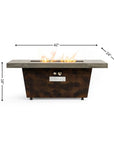 50000 BTU 42" Brown And Gray Iron Propane Rectangular Fire Pit Table With Cover