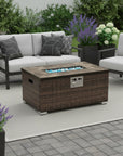 50000 BTU 32" Brown Rattan Propane Rectangular Fire Pit Table With Cover