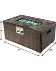 50000 BTU 32" Brown Rattan Propane Rectangular Fire Pit Table With Cover