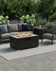 40000 BTU 32" Brown Wicker Propane Rectangular Fire Pit With Cover