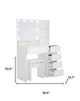 35" White Wood Five Drawer Vanity Table