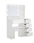 35" White Wood Five Drawer Vanity Table