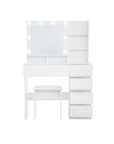 35" White Wood Five Drawer Vanity Table
