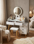 46" White Wood Mirrored Five Drawer Vanity Table