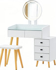 46" White Wood Mirrored Five Drawer Vanity Table