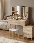 39" Brown Wood Eight Drawer Vanity Table