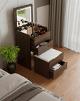 24" Walnut Wood Mirrored Three Drawer Vanity Table