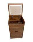 19" Walnut Wood Mirrored Three Drawer Vanity Table