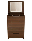 19" Walnut Wood Mirrored Three Drawer Vanity Table