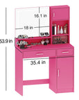 35" Pink Wood Mirrored Two Drawer Vanity Table