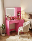 35" Pink Wood Mirrored Two Drawer Vanity Table