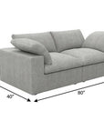 80" White Linen Blend Modular Loveseat and Toss Pillows