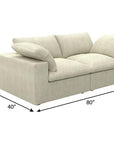 80" White Linen Blend Modular Loveseat and Toss Pillows