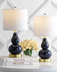 Set of Two 21" Navy Blue And Gold Gourd Table Lamps With Drum Shades