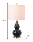 Set of Two 21" Navy Blue And Gold Gourd Table Lamps With Drum Shades