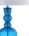 Set of Two 29" Blue Curved Body Glass Table Lamps With Drum Shades