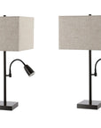 Set of Two 26" Antiqued Bronze Swing Arm Table Lamps With Square Shades