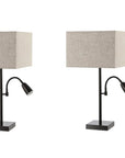 Set of Two 26" Antiqued Bronze Swing Arm Table Lamps With Square Shades